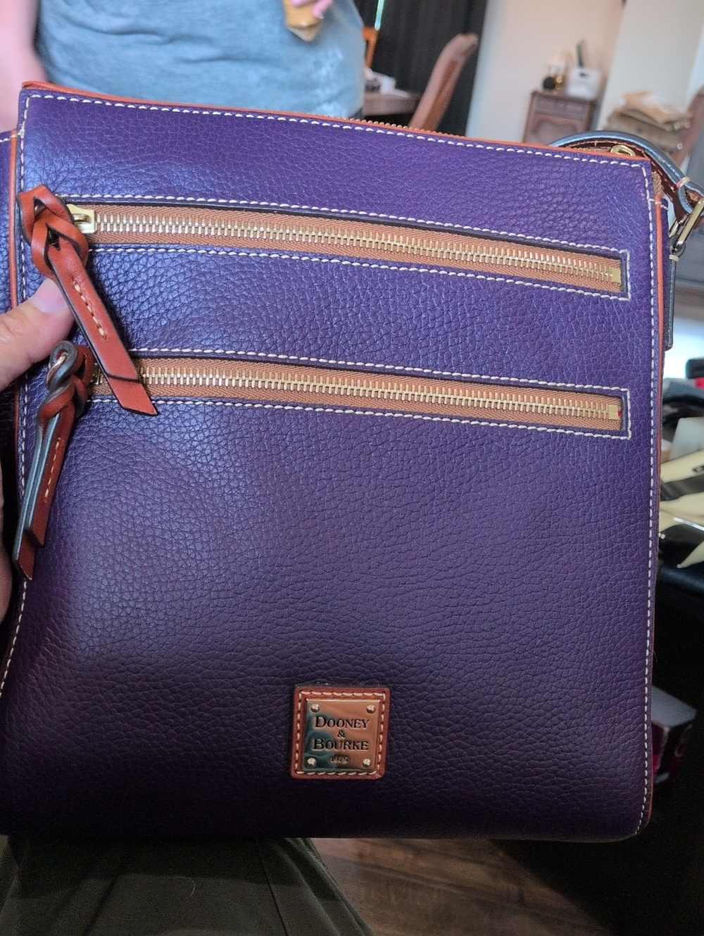 Dooney & Bourke Purple Pebbled Leather Triple Zip Crossbody Purse